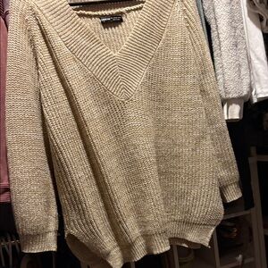 SHEIN Cream V-Neck Sweater for Women